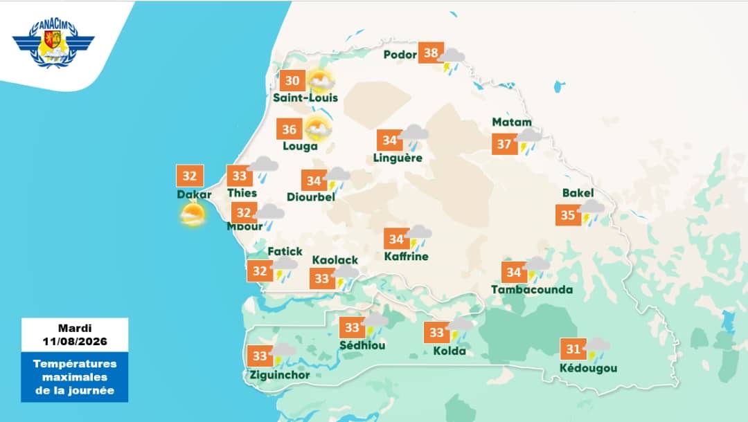 Orages et pluies attendus au Sénégal du 11 au 12 août, selon l’ANACIM