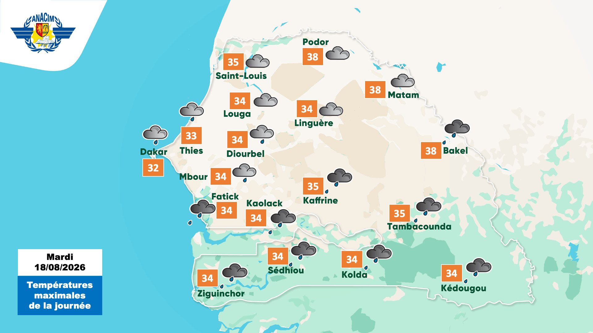 Orages et pluies attendus ce mardi sur le sud et l&rsquo;est du Sénégal