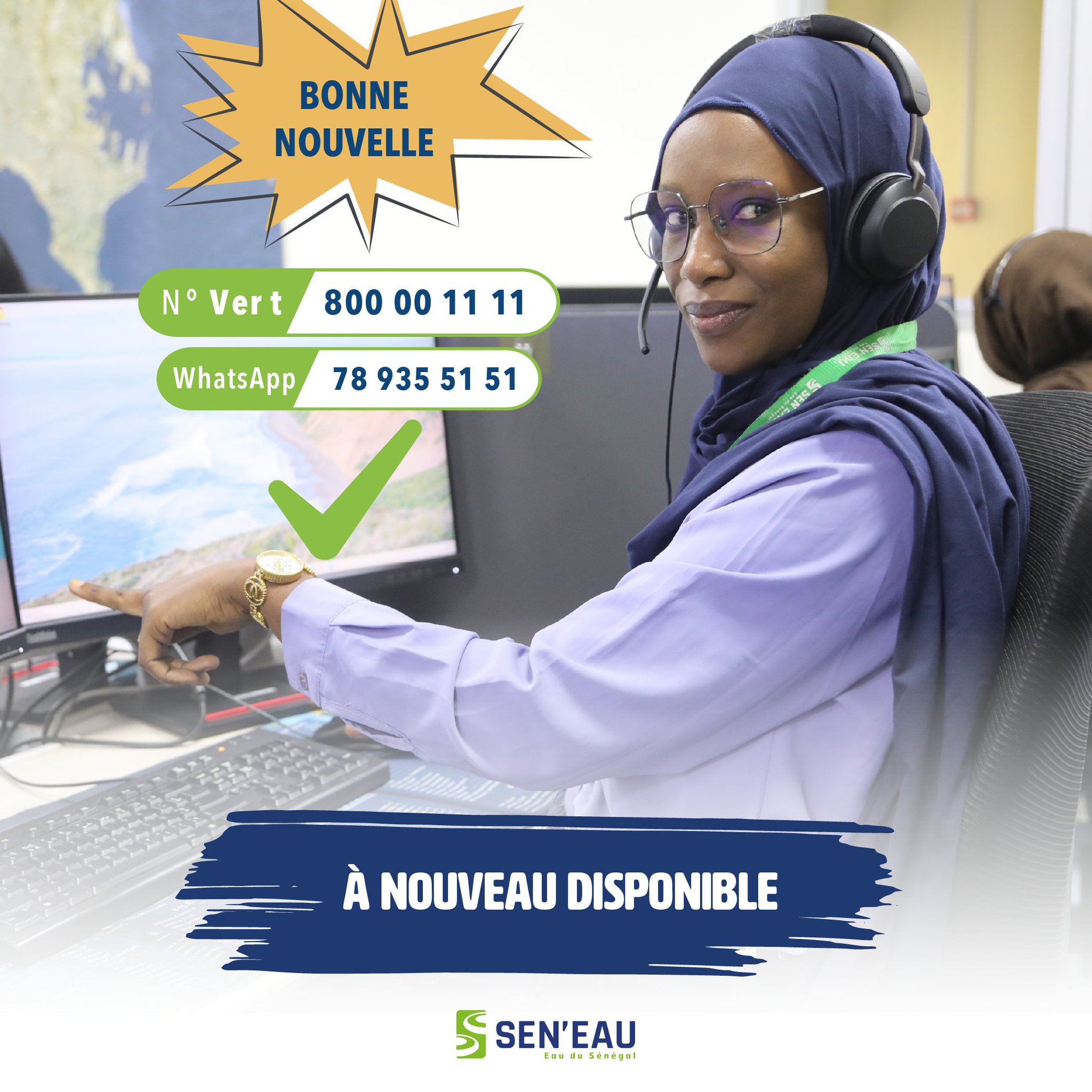 SEN’EAU : Numéro Vert et WhatsApp de nouveau fonctionnels