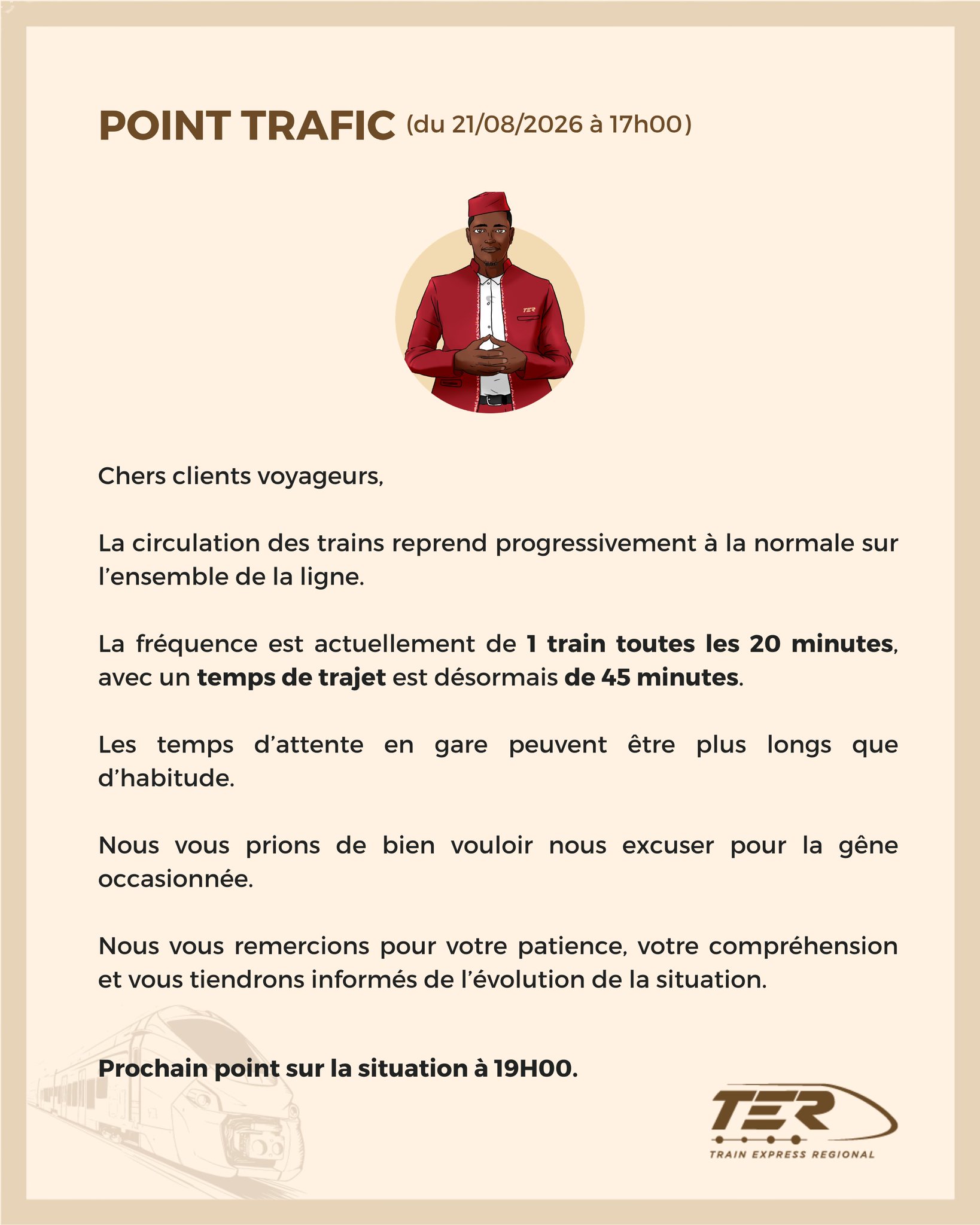 Trafic TER : reprise progressive avec un train toutes les 20 minutes