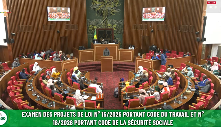 Direct Assemblée : Examen loi n°15/2026 portant Code du Travail, loi n°16/2026 portant Code de la Sécurité Sociale