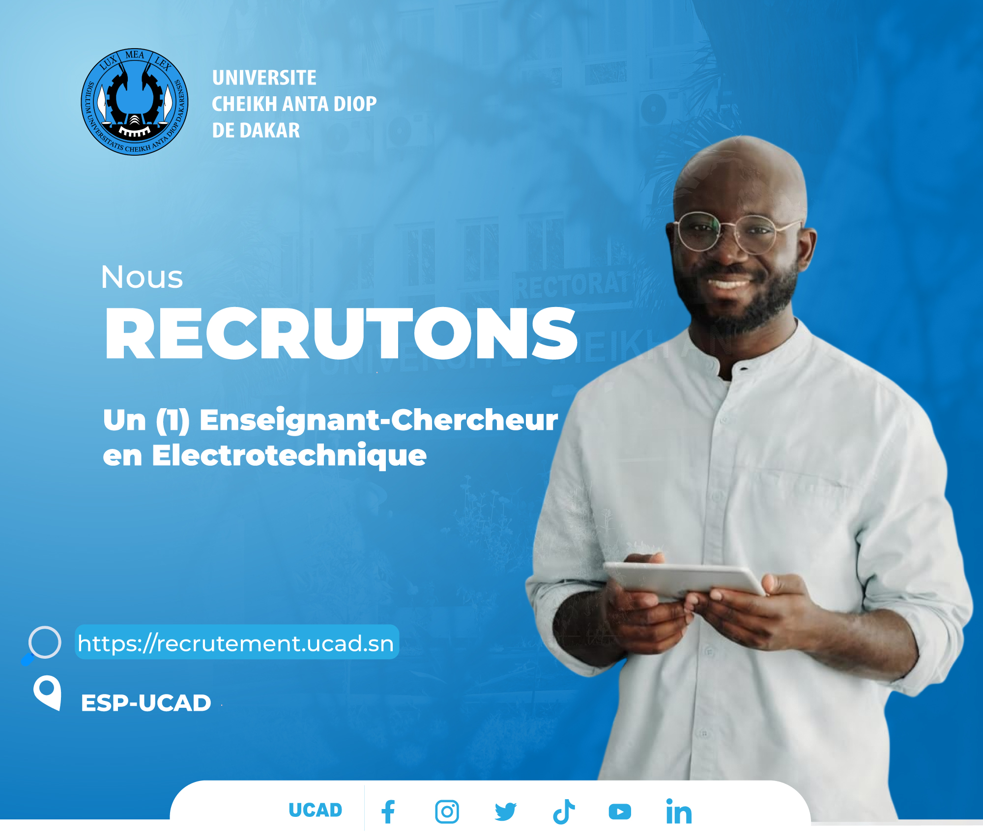 UCAD recrute un enseignant-chercheur en électrotechnique à l’ESP de Dakar