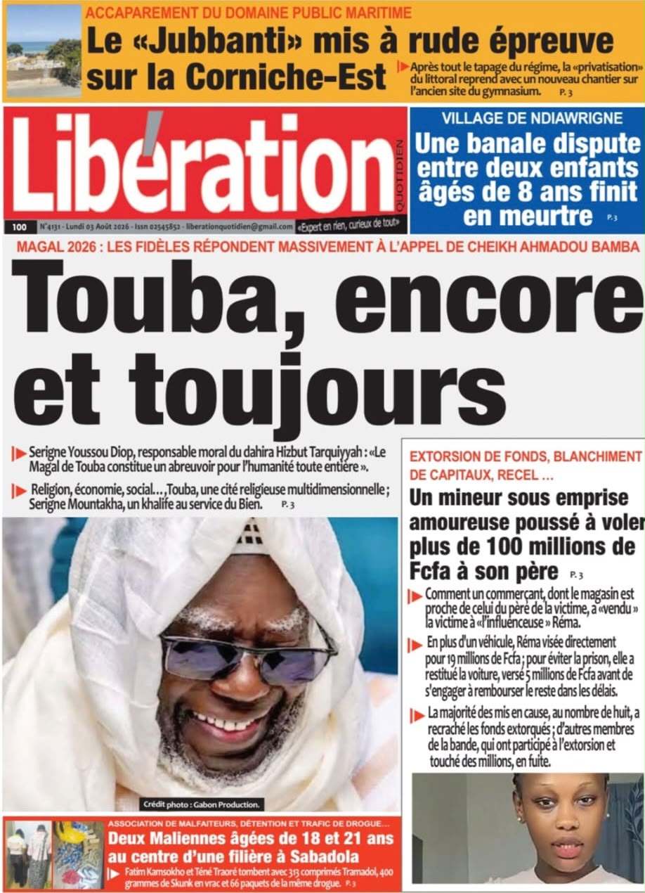 Découvrez les Unes des journaux sénégalais du lundi 03 août 2026