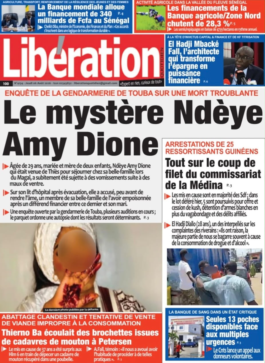 Découvrez les Unes des journaux sénégalais du jeudi 06 août 2026