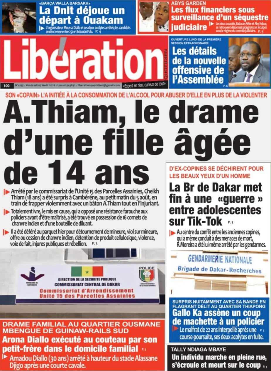 Découvrez les Unes des journaux sénégalais du vendredi 07 août 2026