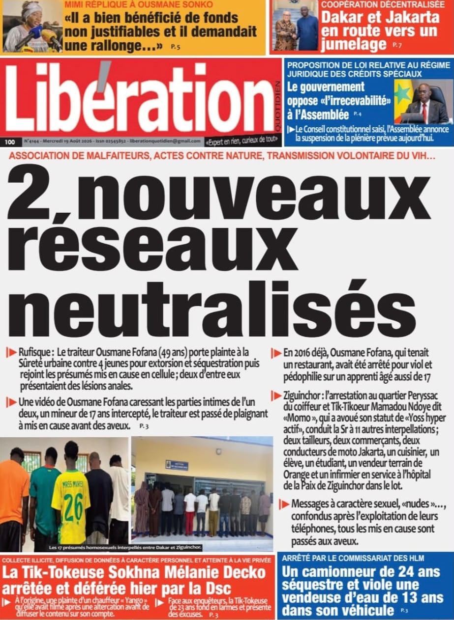 Découvrez les Unes des journaux sénégalais du mercredi 19 août 2026