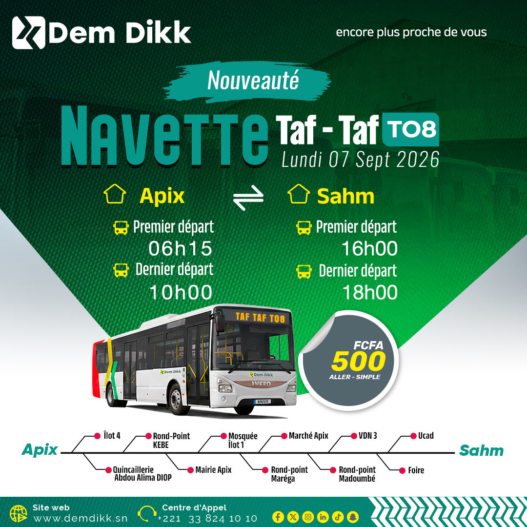 Dem Dikk lance deux nouvelles navettes Apix-Sahm et Djoutiba-Liberté 5 dès le 7 septembre