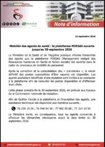 Mobilité des agents de santé : la plateforme MIRSAS ouverte jusqu&rsquo;au 30 septembre 2026