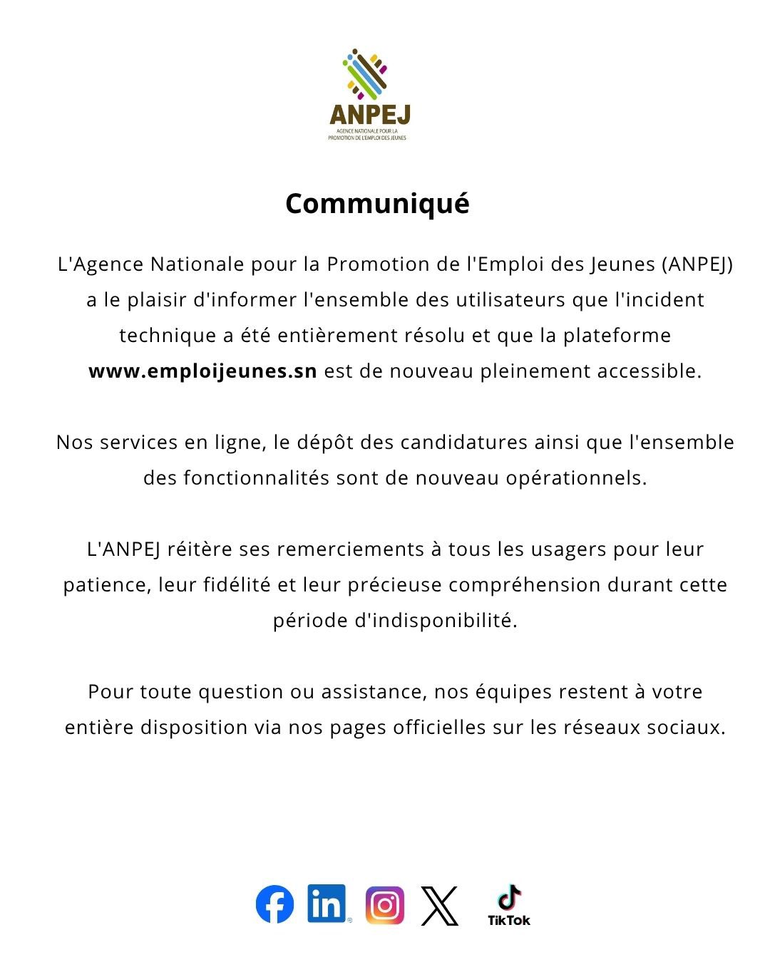 Plateforme emploijeunes.sn de nouveau accessible après incident technique