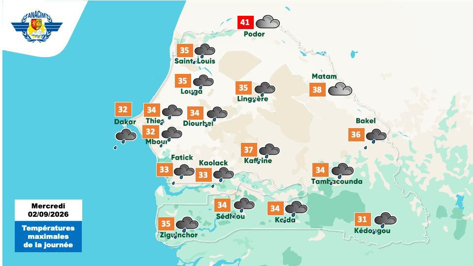 Pluies et orages attendus au Sud et au Centre du Sénégal ce mercredi