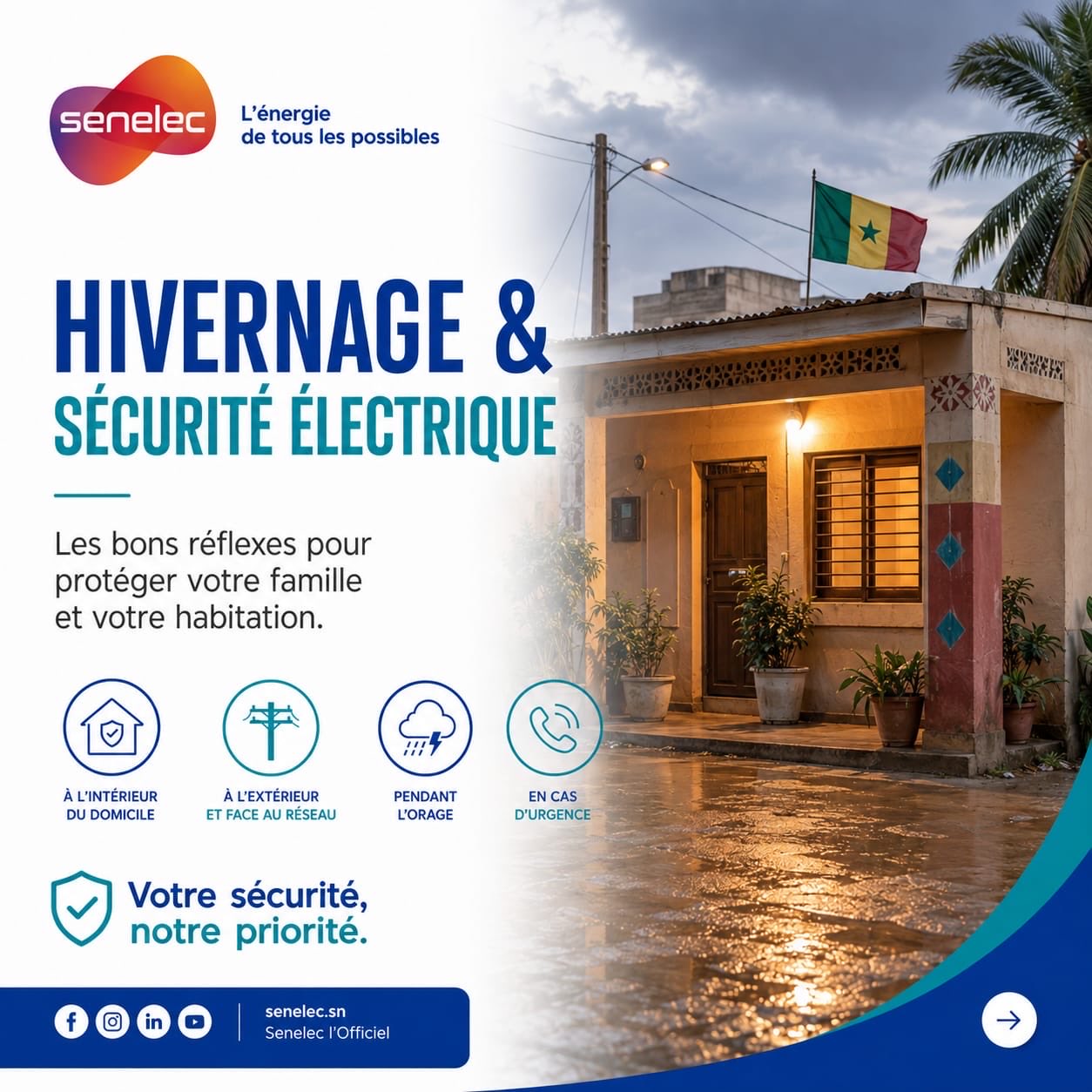 Senelec publie les consignes de sécurité face aux risques d’électrocution en zones inondées