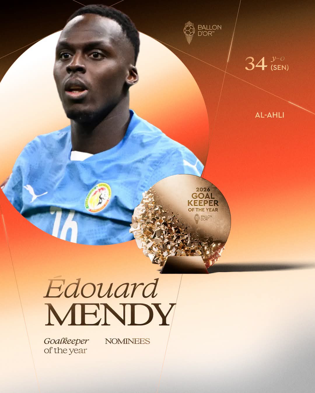 Édouard Mendy nommé parmi les dix candidats au Trophée Yachine 2026