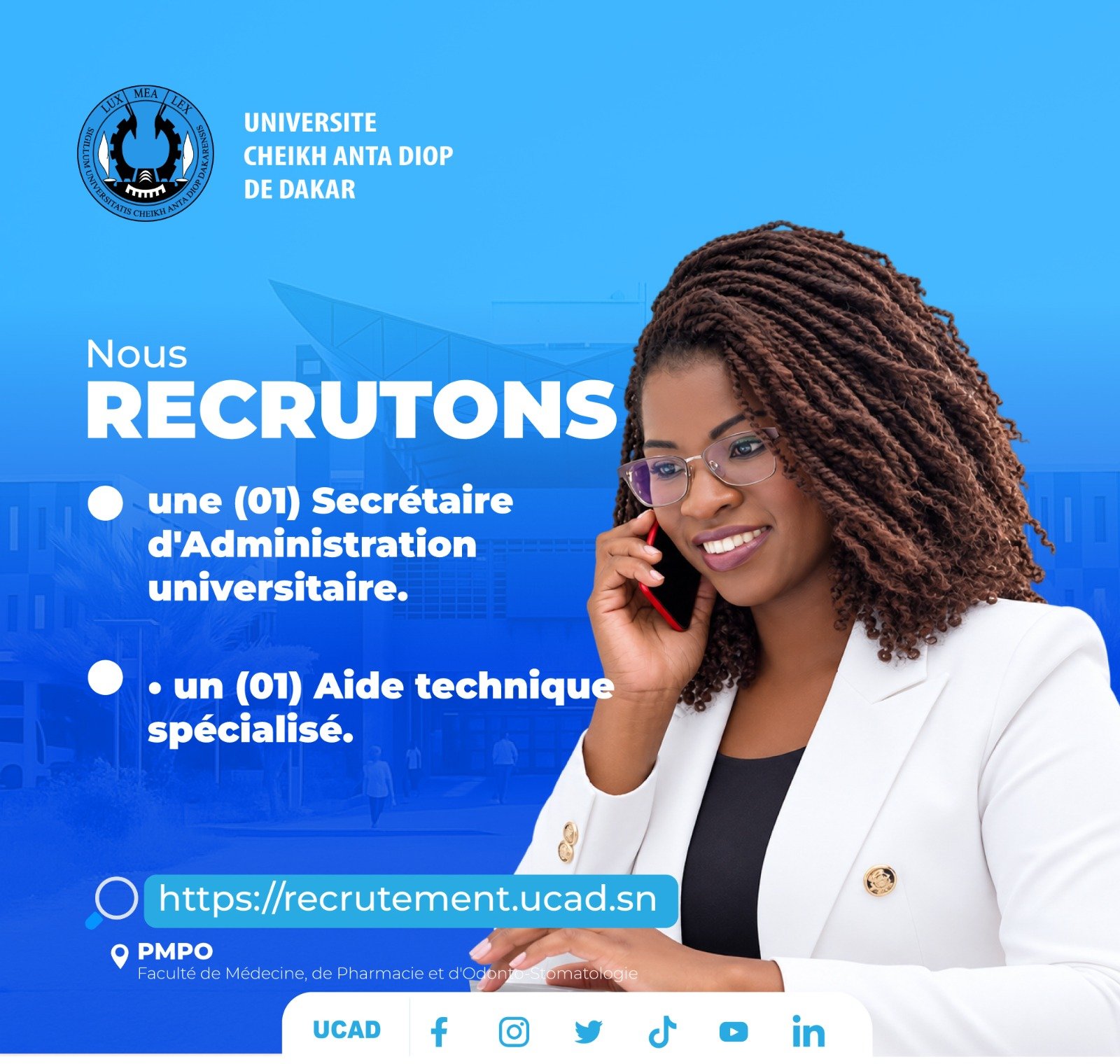 UCAD recrute deux agents à la FMPO, dépôt en ligne avant le 28 septembre 2026