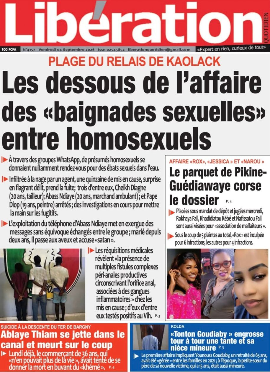 Découvrez les Unes des journaux sénégalais du vendredi 04 septembre 2026