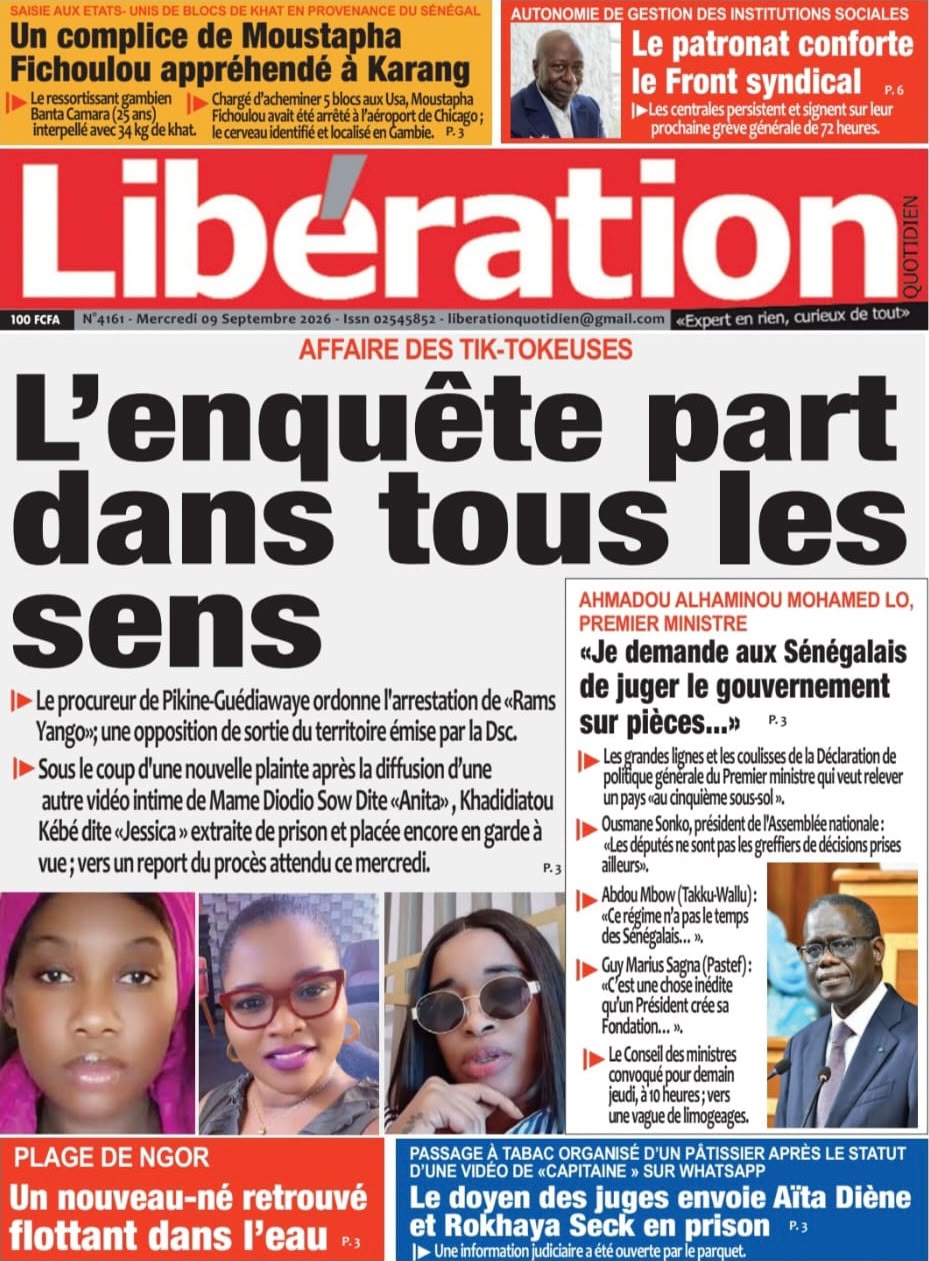 Découvrez les Unes des journaux sénégalais du mercredi 09 septembre 2026