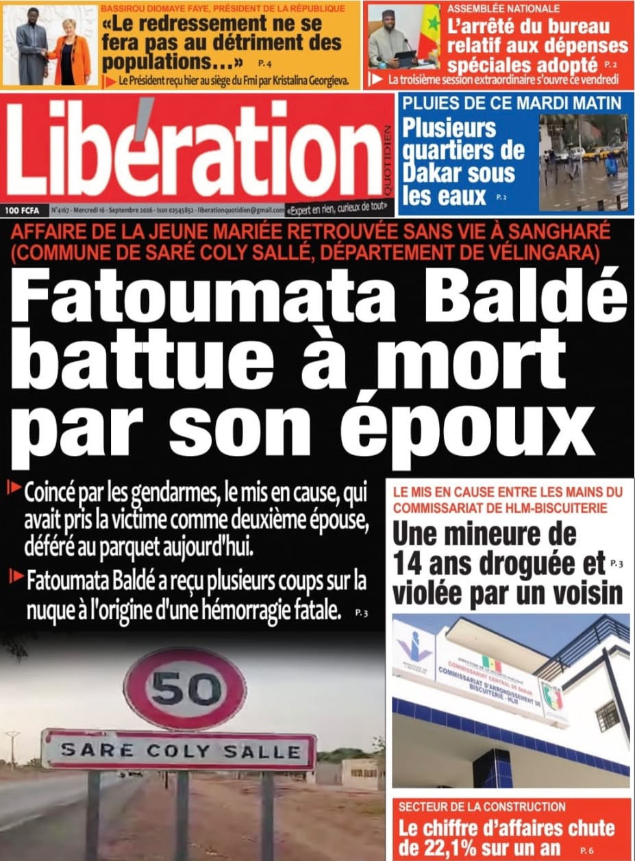 Découvrez les Unes des journaux sénégalais du mercredi 16 septembre 2026