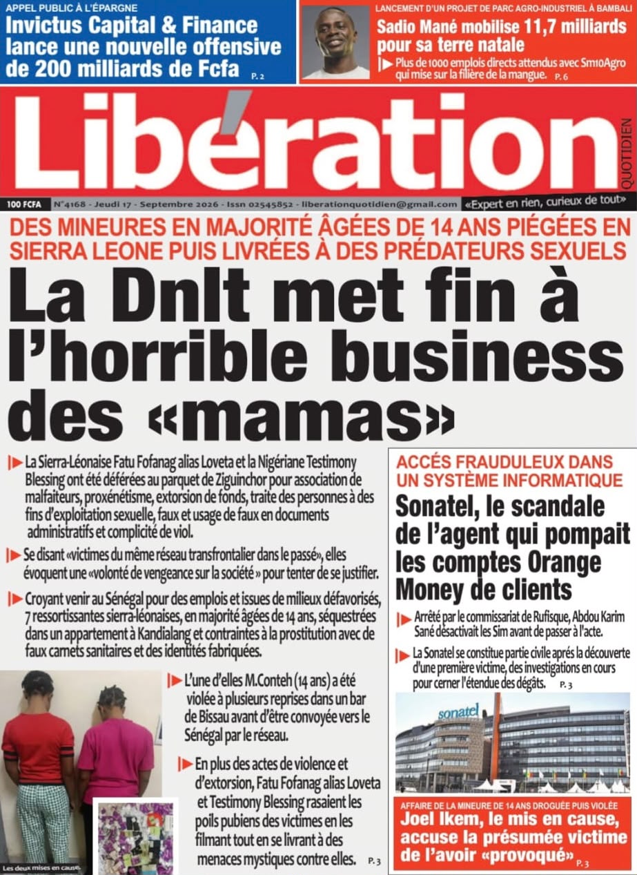 Découvrez les Unes des journaux sénégalais du jeudi 17 septembre 2026