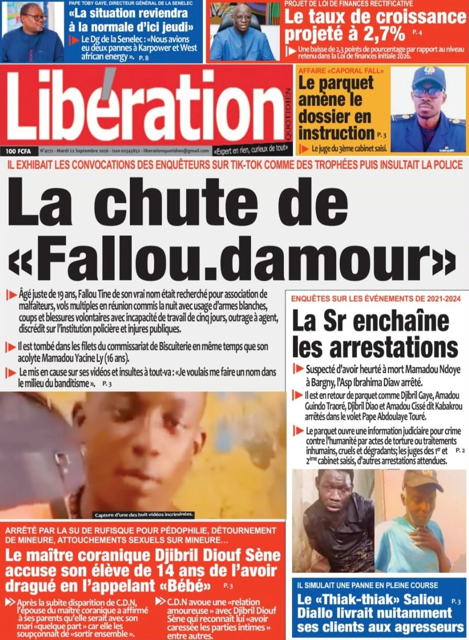 Découvrez les Unes des journaux sénégalais du mardi 22 septembre 2026
