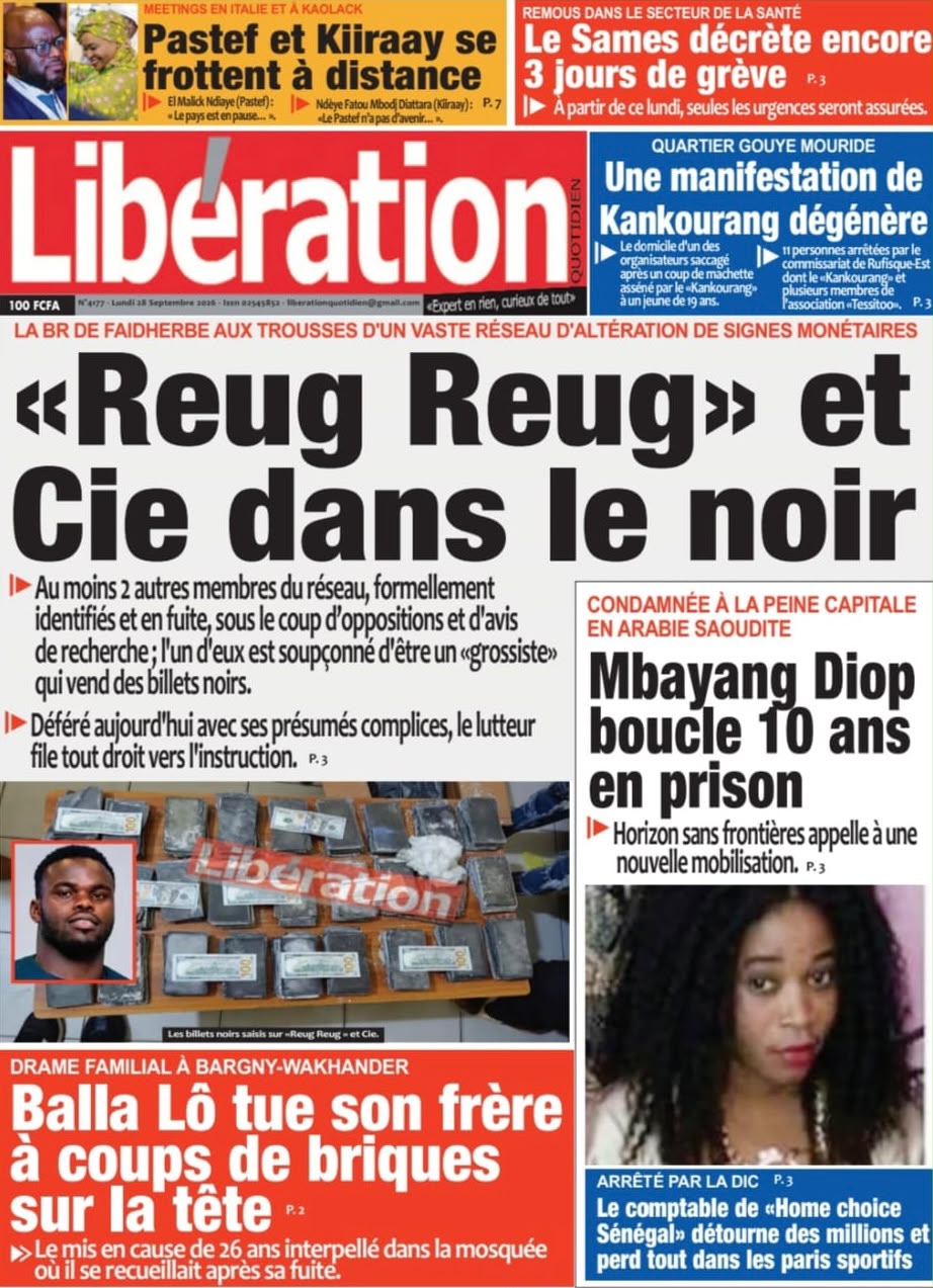 Découvrez les Unes des journaux sénégalais du lundi 28 septembre 2026