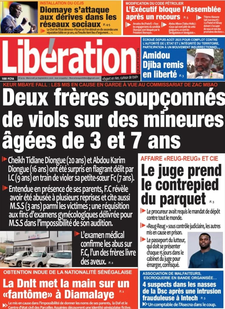 Découvrez les Unes des journaux sénégalais du mercredi 30 septembre 2026