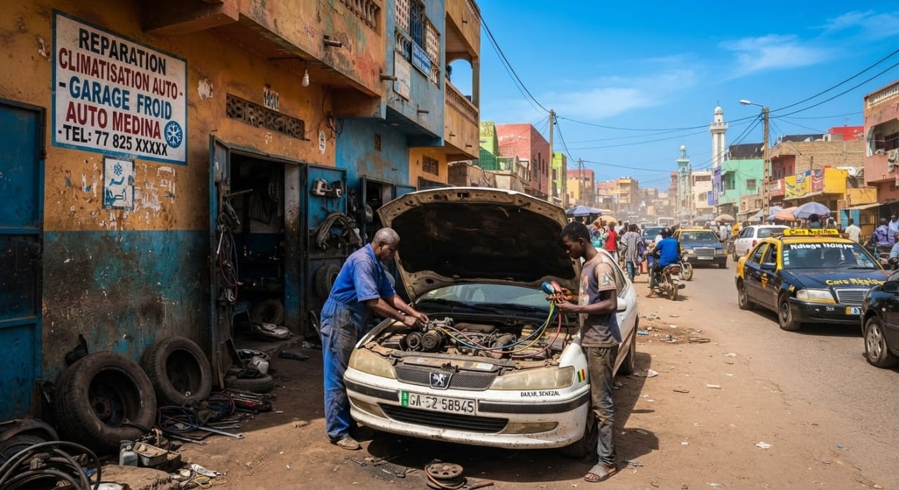 Garages de froid auto à Dakar, dans le quartier de la Médina
