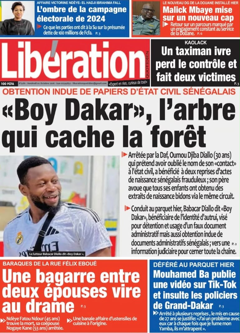 Découvrez les Unes des journaux sénégalais du vendredi 02 octobre 2026