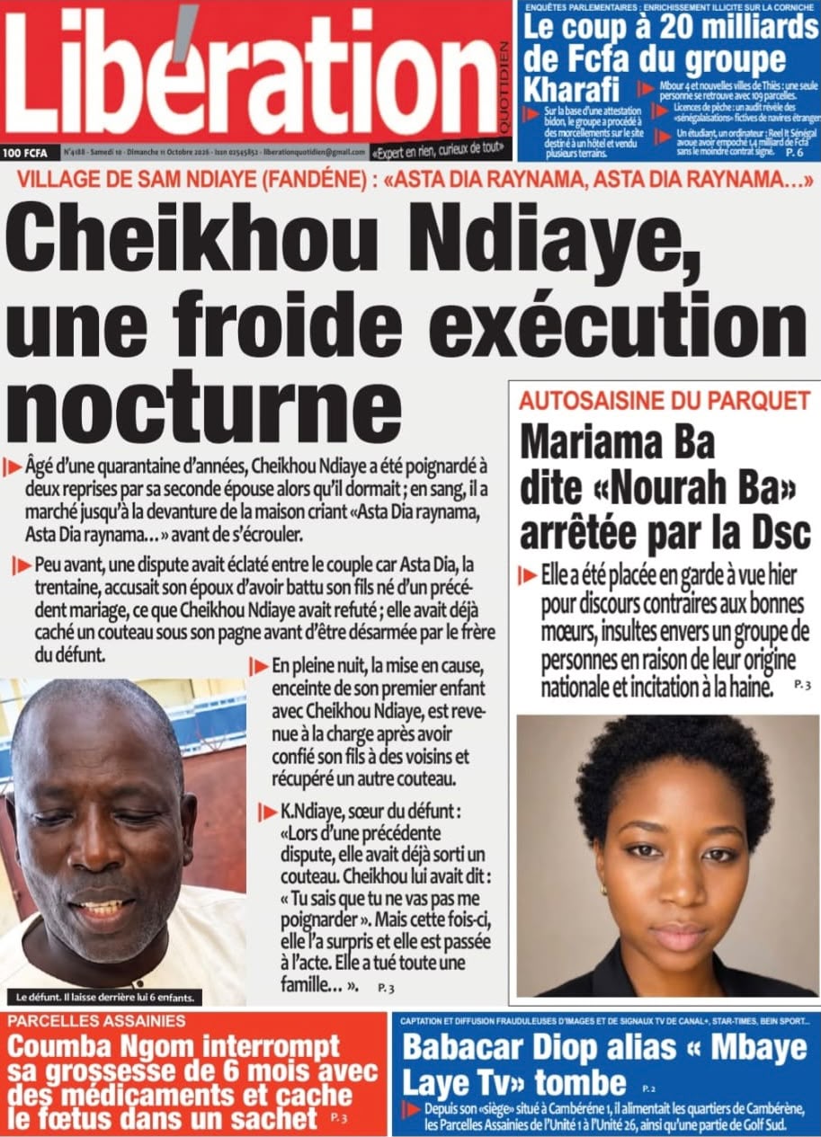 Découvrez les Unes des journaux sénégalais du samedi 10 octobre 2026