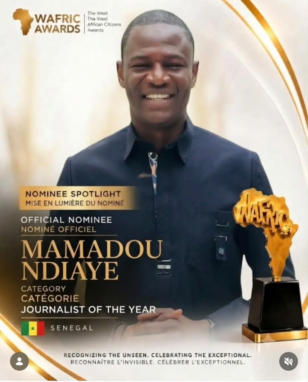 WAFRIC Awards 2026 : Le journaliste sénégalais Mamadou Ndiaye officiellement nominé dans la catégorie « Journaliste de l’année »
