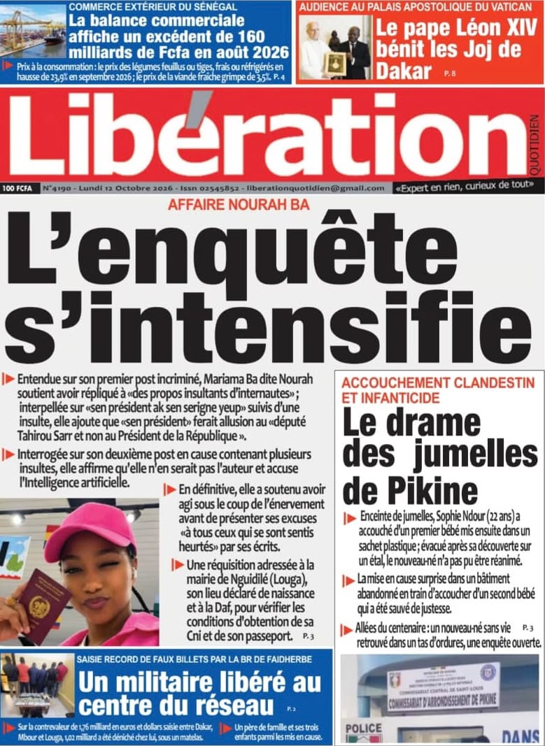 Découvrez les Unes des journaux sénégalais du lundi 12 octobre 2026